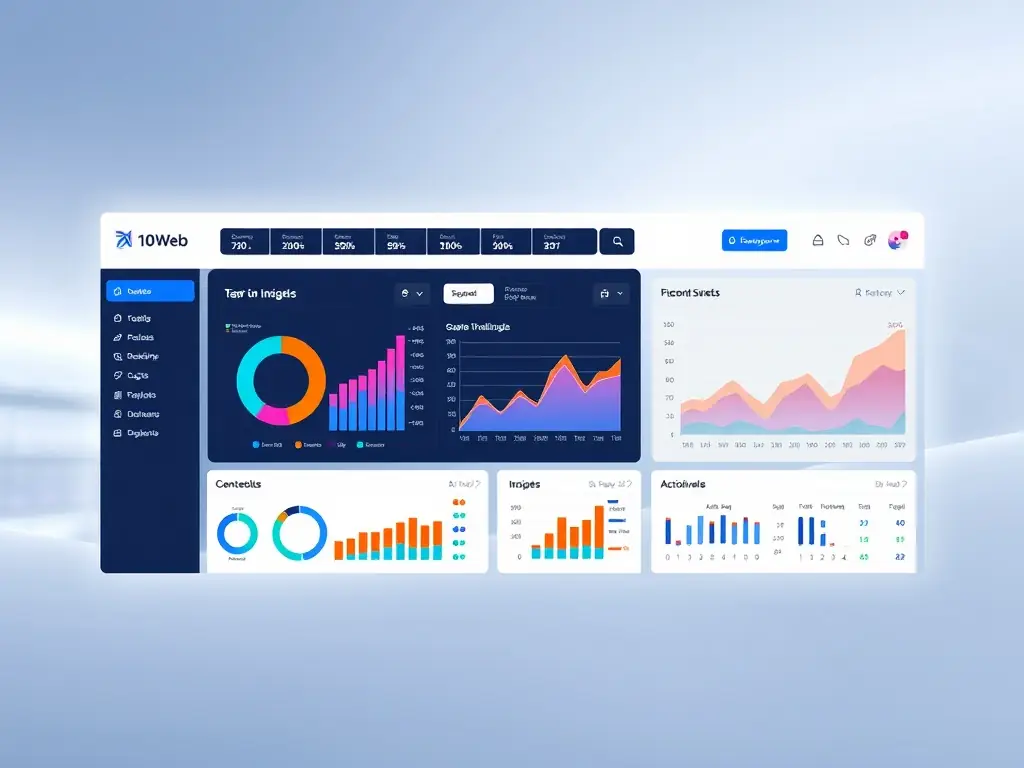 Screenshot of 10Web's SEO optimization tools dashboard showing analytics and insights.