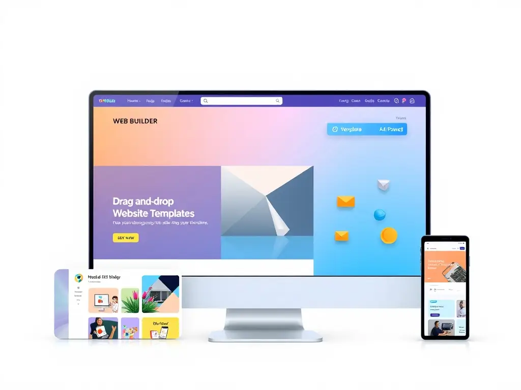 AI-powered website builder interface featuring drag-and-drop functionality and customizable templates.