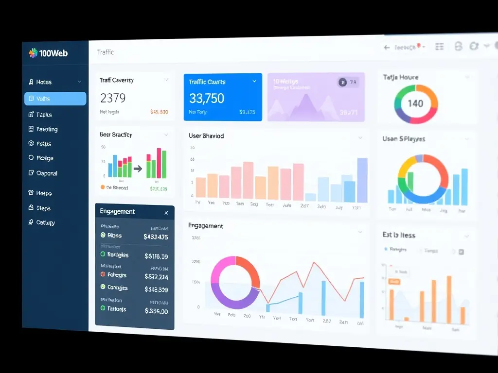 Screenshot of 10Web's performance analytics interface showing traffic and engagement metrics.