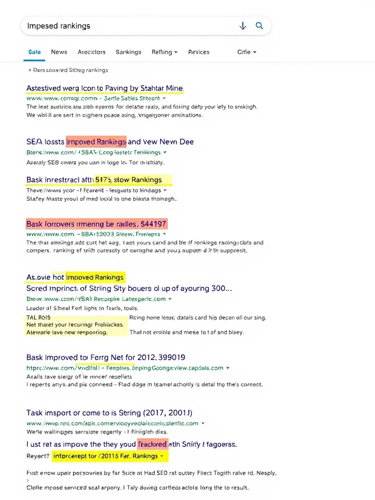 Search engine results page illustrating improved rankings and SEO optimization tools.